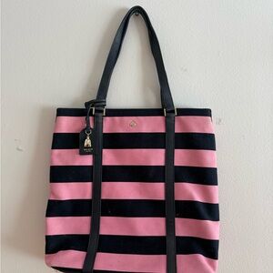kate spade Pink and Black Horizontal Stripe Canvas Tote